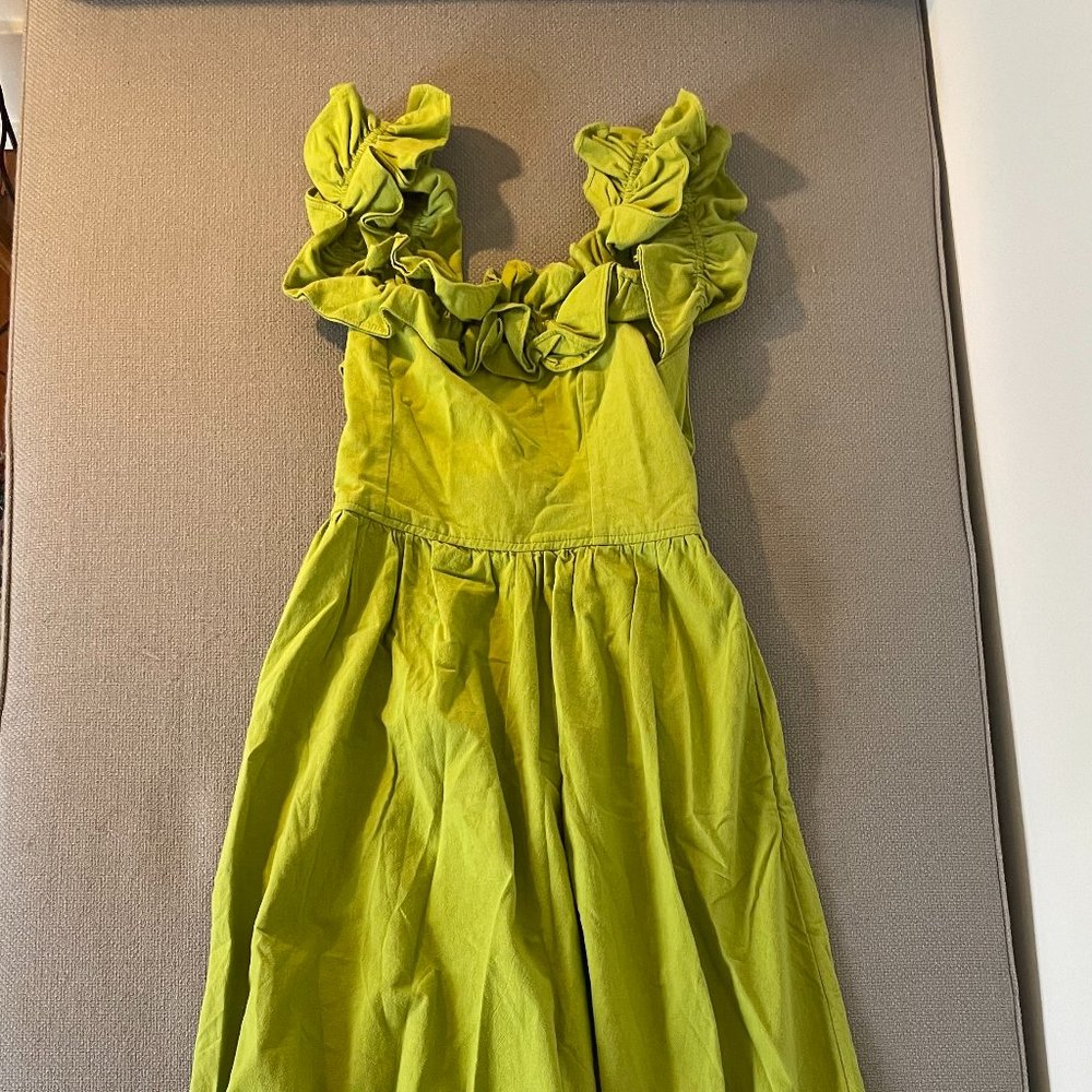Free People Ruffle It Up Midi Cotton Summer Dress in Mojito Lime Green XS